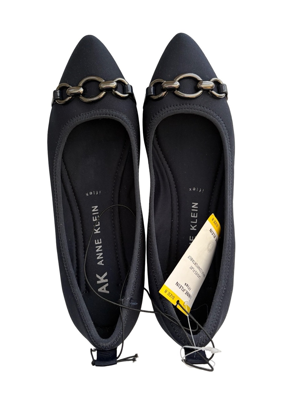Anne Klein navy Pointed-Toe Flats with Chain Accent
